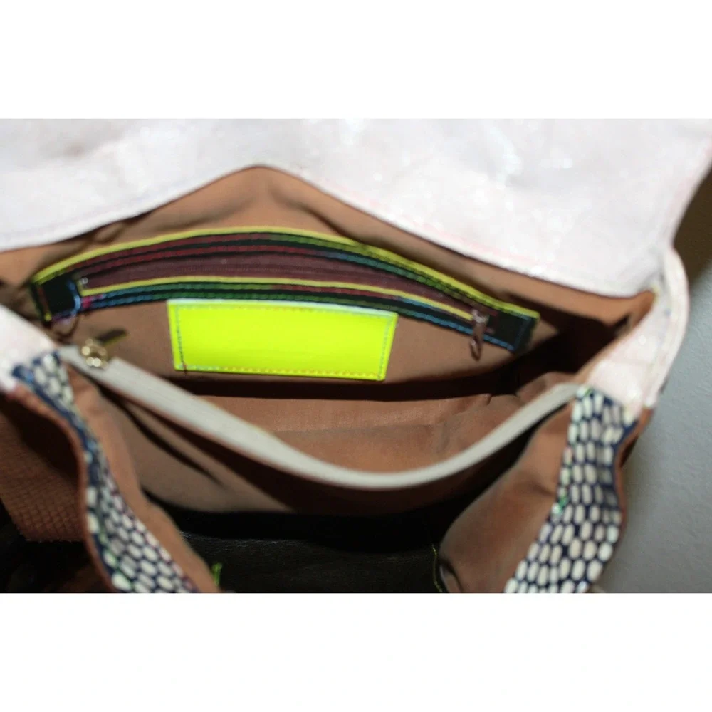 Dbarrito Leather Suede Satchel Bag Medium Tan Pink Mixed Texture Made in Italy